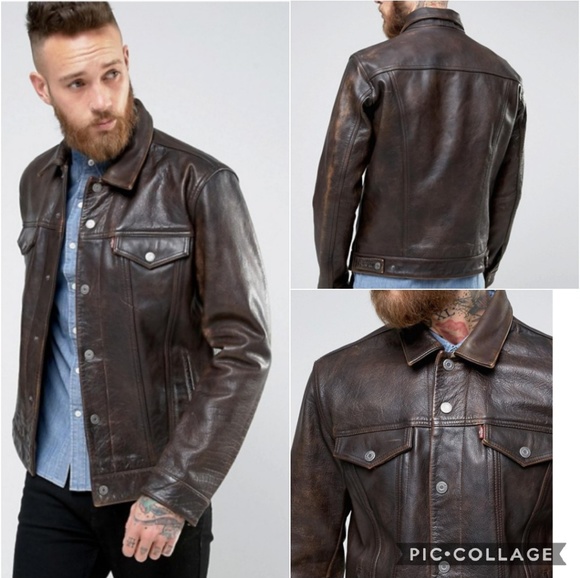 levis leather trucker jacket buff rustic